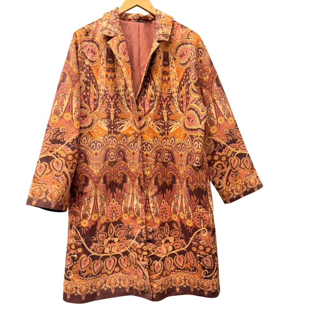 Soft Surroundings Paisley Tapestry Coat Womens 1X Earth Tones Boho Jacket